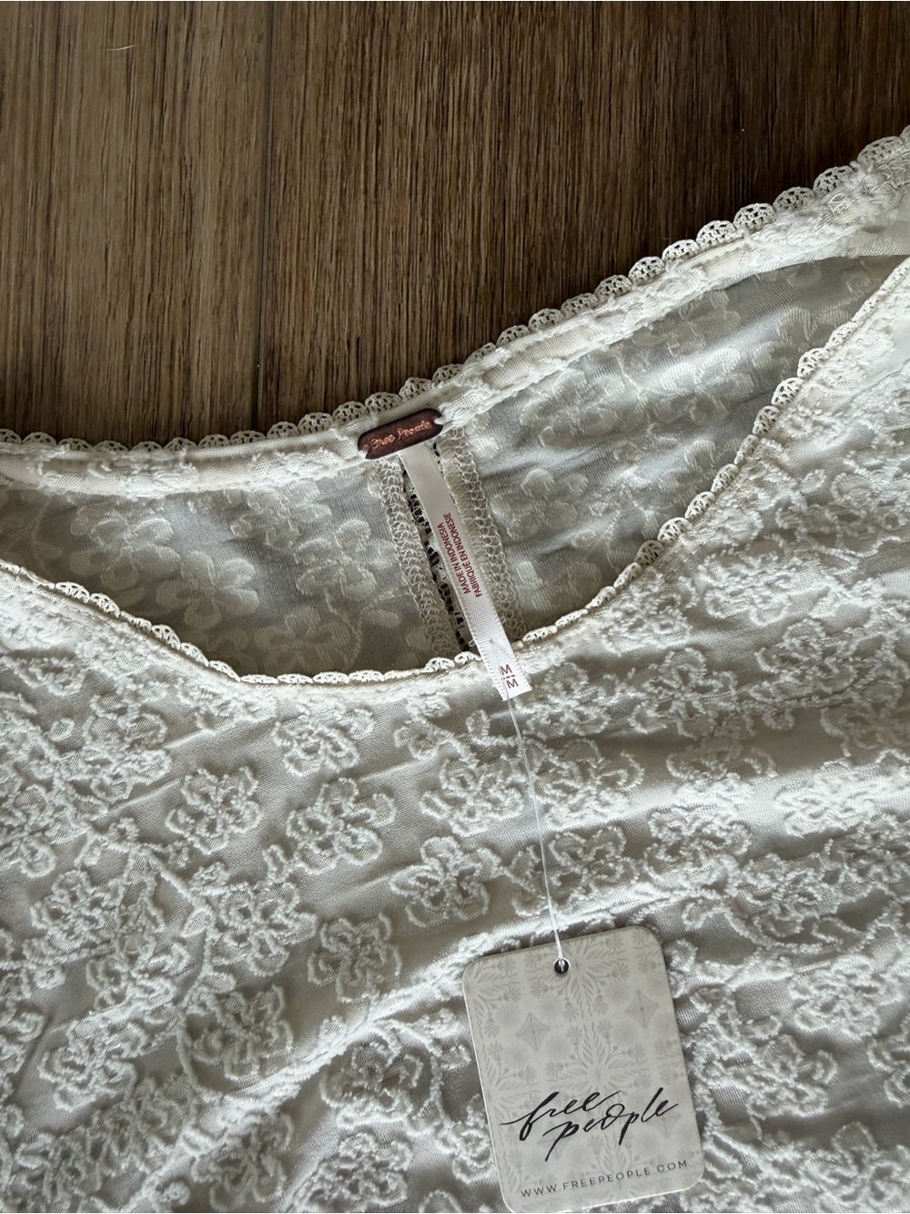 Free People Anora Baby Tee Cream Lace Short-Sleeve Ruffle Top - Picture 5 of 9